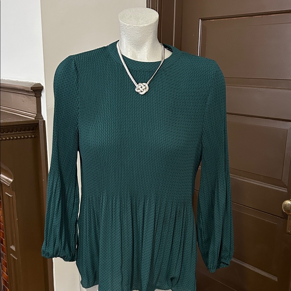 Adrianna Papell Dark Green Textured Blouse